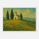 White frame A2 (42 x 59.4 cm) - “Chapel on the Hill” | Countryside Church Landscape Print - Play By Print