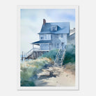 White frame - Seaside Cottage Steps – Coastal Art Print - Play By Print
