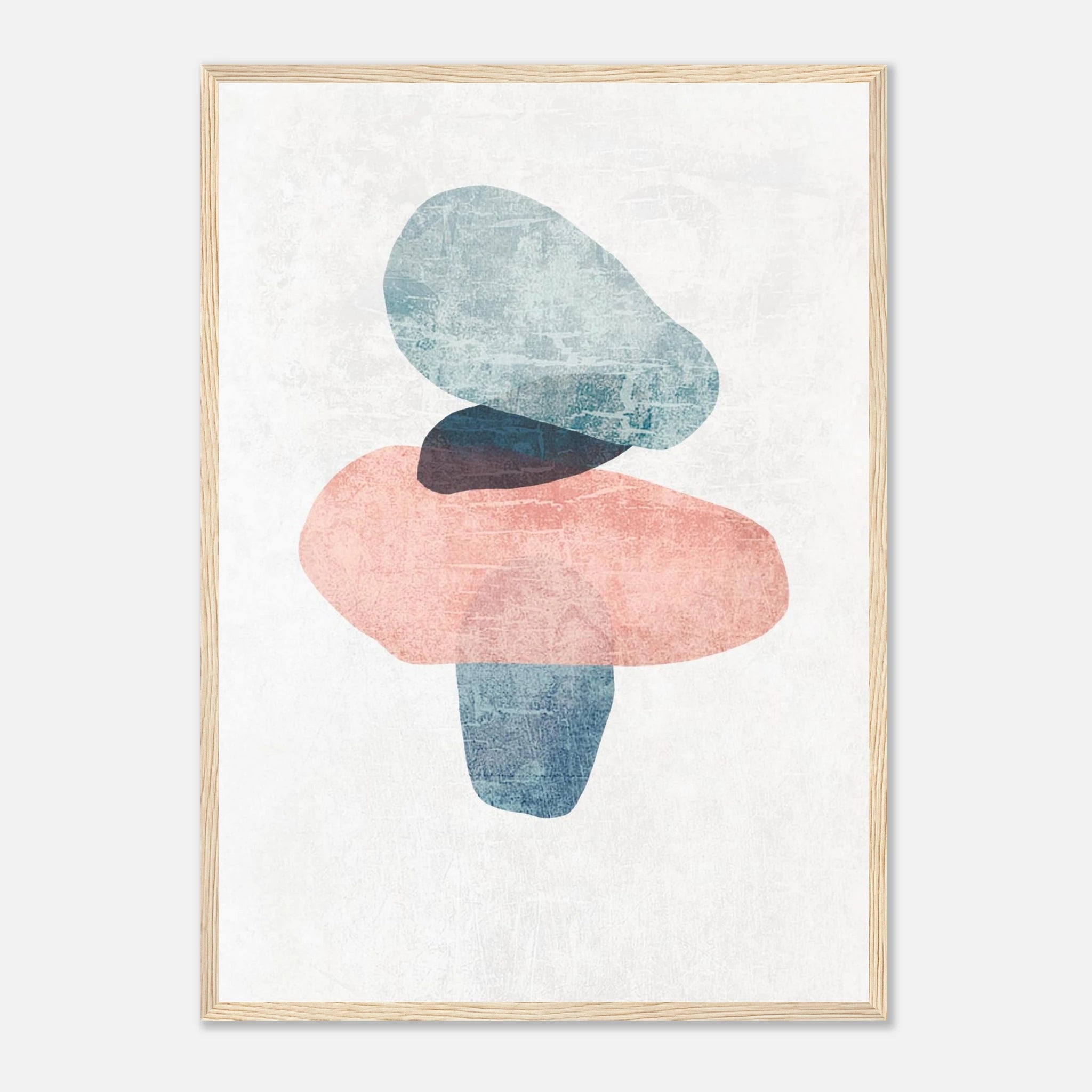 Wood frame - Balancing Act – Minimalist Abstract Stone Stack Print in Blue & Blush - Daisy