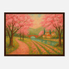 Dark wood frame A3 (29.7 x 42 cm) - Spring Cherry Blossom Lane – Pink Blossoms by the River Art Print - Play By Print