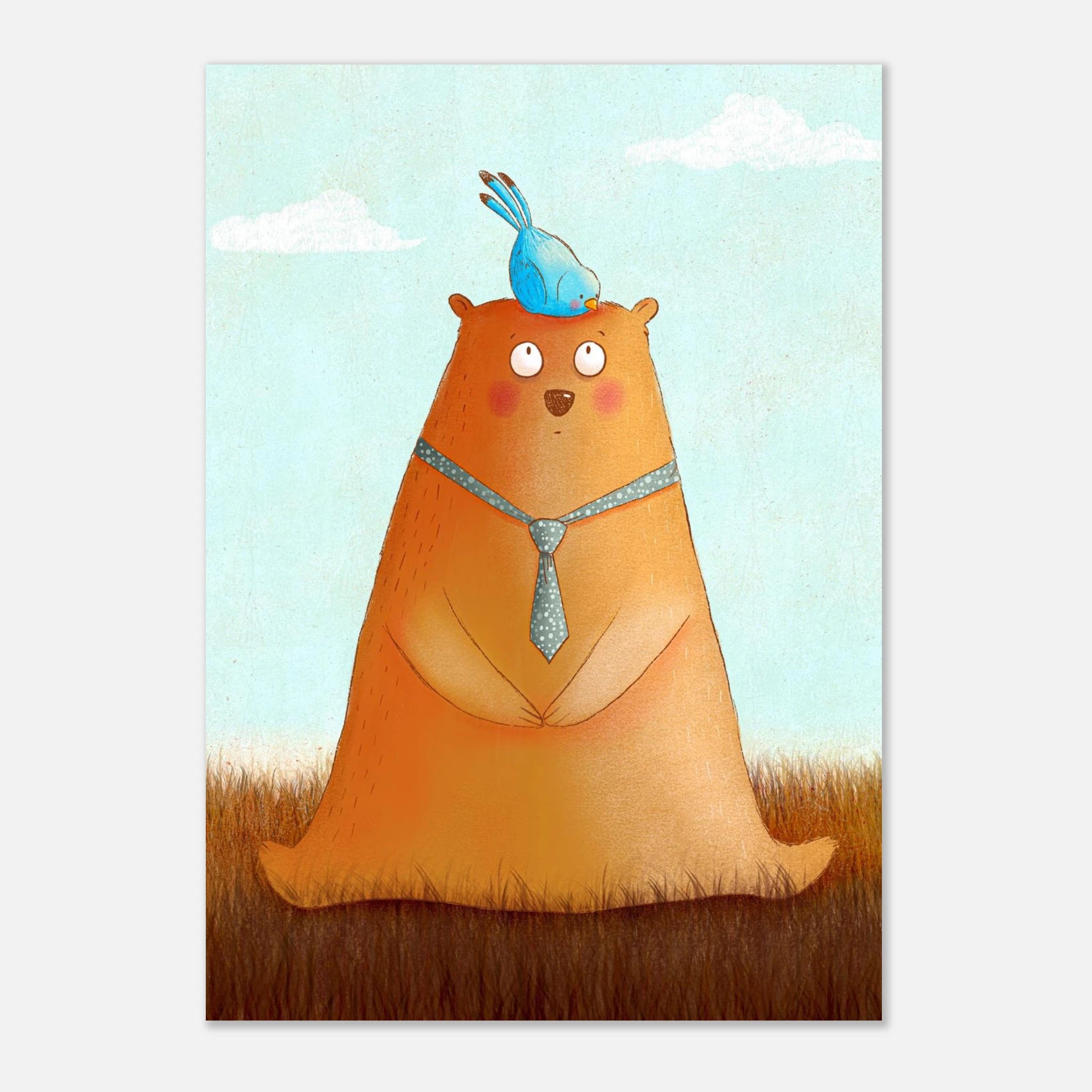 Unframed A4 (21x29.7 cm 8x12") - Bear and Bird Nursery Print | Whimsical Animal Wall Art for Kids’ Rooms - Iris