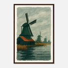 Dark wood frame 40x60 cm 16x24″ - Dutch Windmills at Zaandam – Gouache-Style Art Print - Play By Print