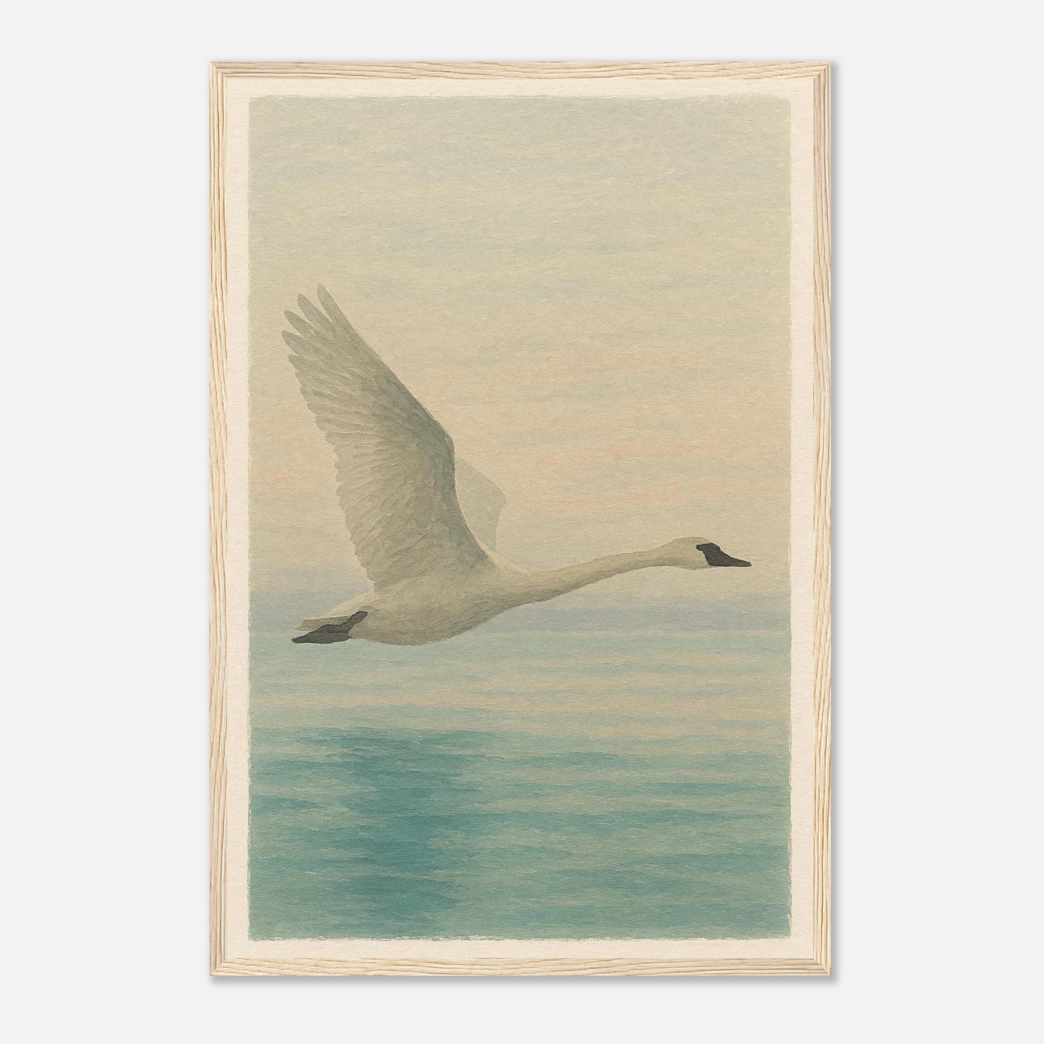 Wood frame 40x60 cm 16x24″ - Grace in Flight – Watercolour Swan Over Calm Waters - Play By Print