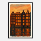 Black frame 40x60 cm 16x24″ - Golden Reflections – Amsterdam Canal Houses at Sunset Wall Art Print - Play By Print