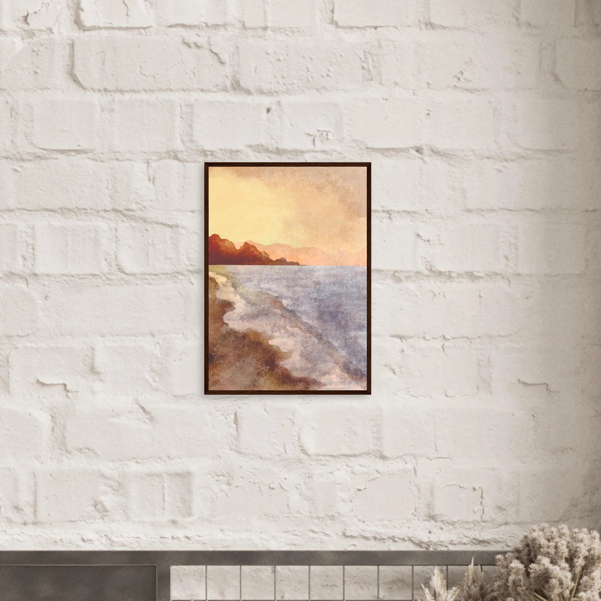 # all-groups - Golden Coastline – Watercolour Sunset Seascape Art Print - Daisy