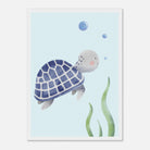 White frame A3 (29.7 x 42 cm) - Blue Sea Turtle Nursery Print | Watercolour Ocean Animal Wall Art for Kids - Iris