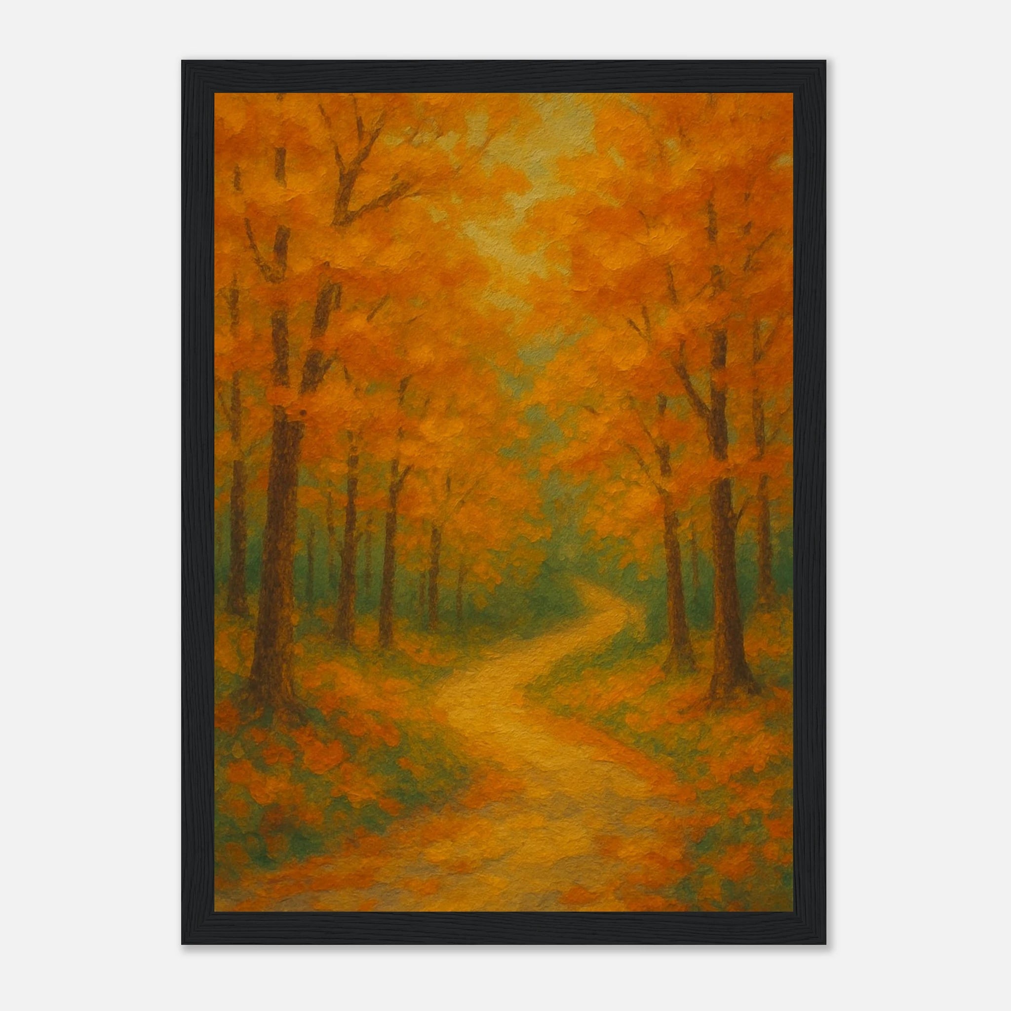 Black frame 21x29.7 cm 8x12" - Golden Autumn Pathway Wall Art | Tranquil Woodland - Play By Print