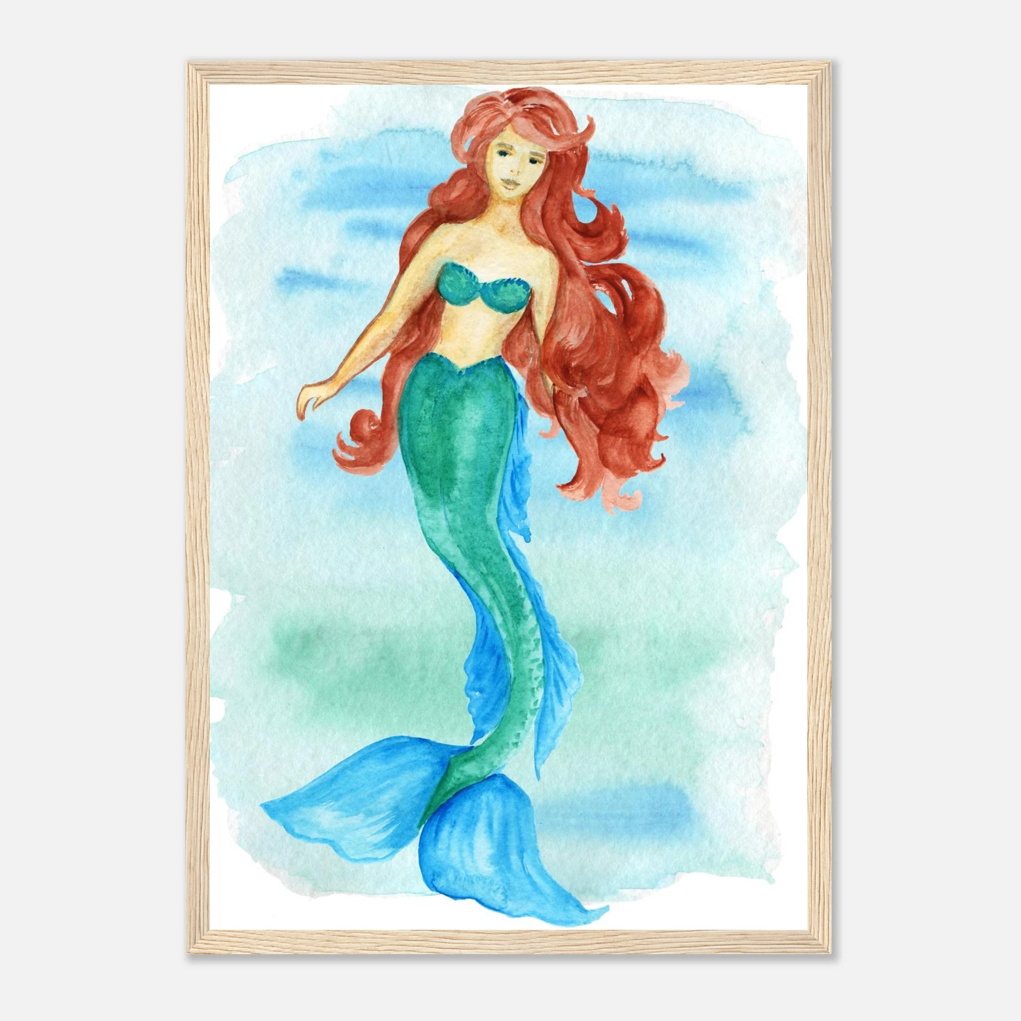 Wood frame - Grace of the Sea – Red-Haired Mermaid Art Print 🐚🧜♀️ - Play By Print
