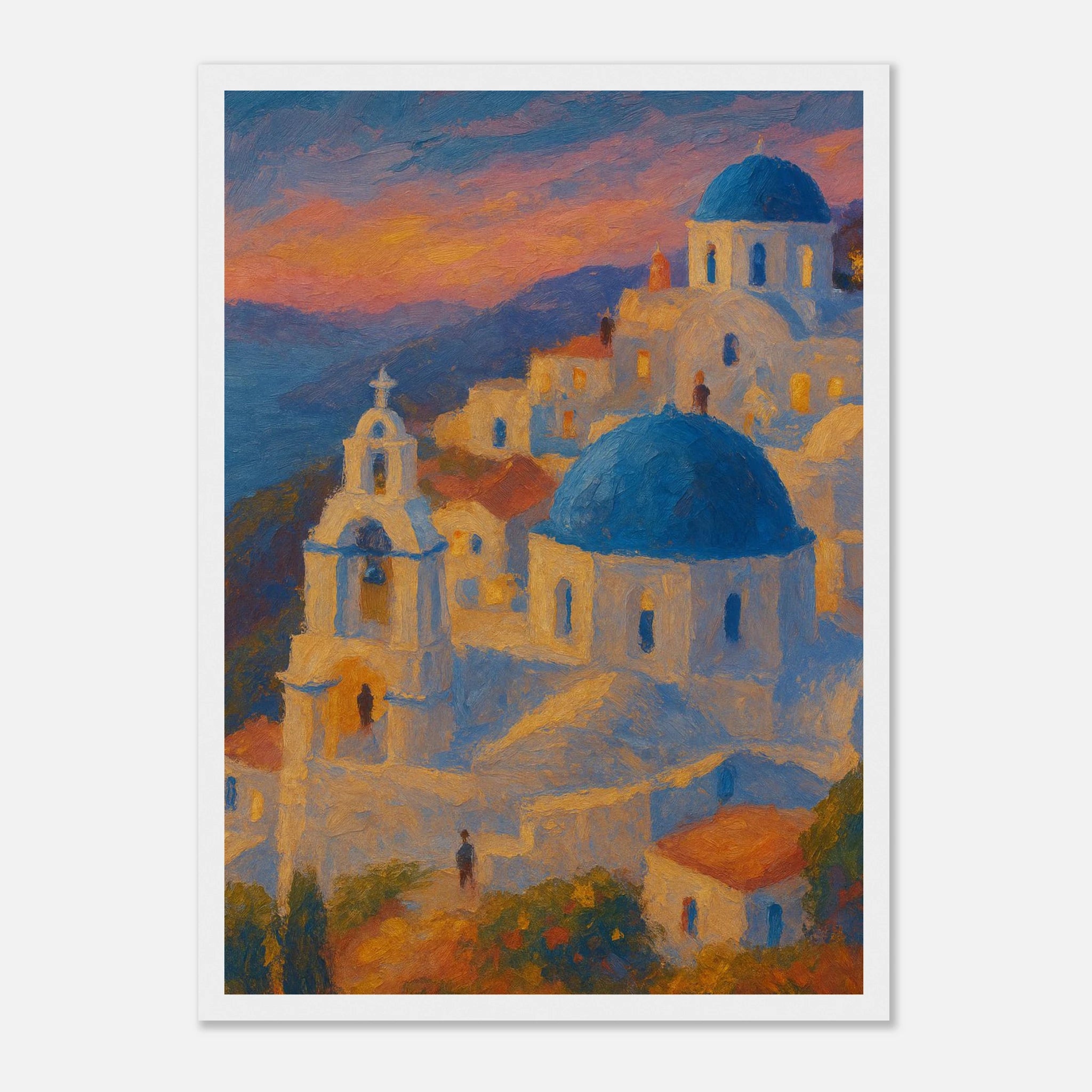 White frame A3 (29.7 x 42 cm) - "Sunset Over Santorini" Print | Mediterranean Wall Art - Play By Print