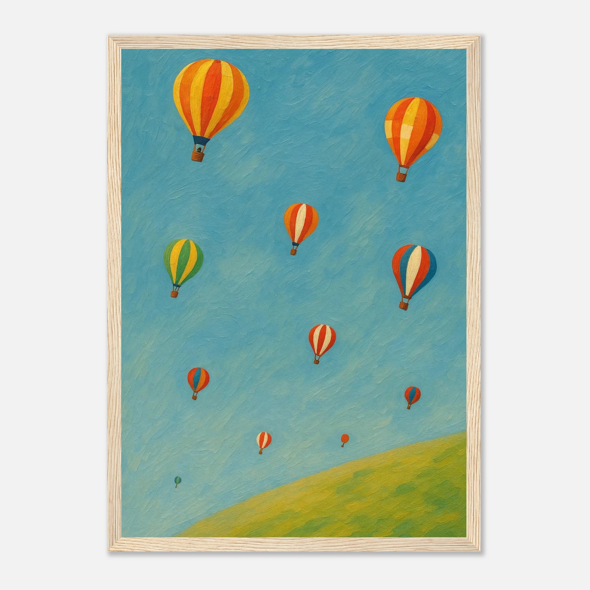 Wood frame A3 (29.7 x 42 cm) - Up and Away Hot Air Balloon Wall Art | Whimsical Nursery or Playroom Print - Play By Print