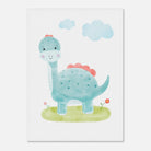 White frame - Blue Dinosaur Nursery Print | Watercolour Brachiosaurus Wall Art for Kids - Iris