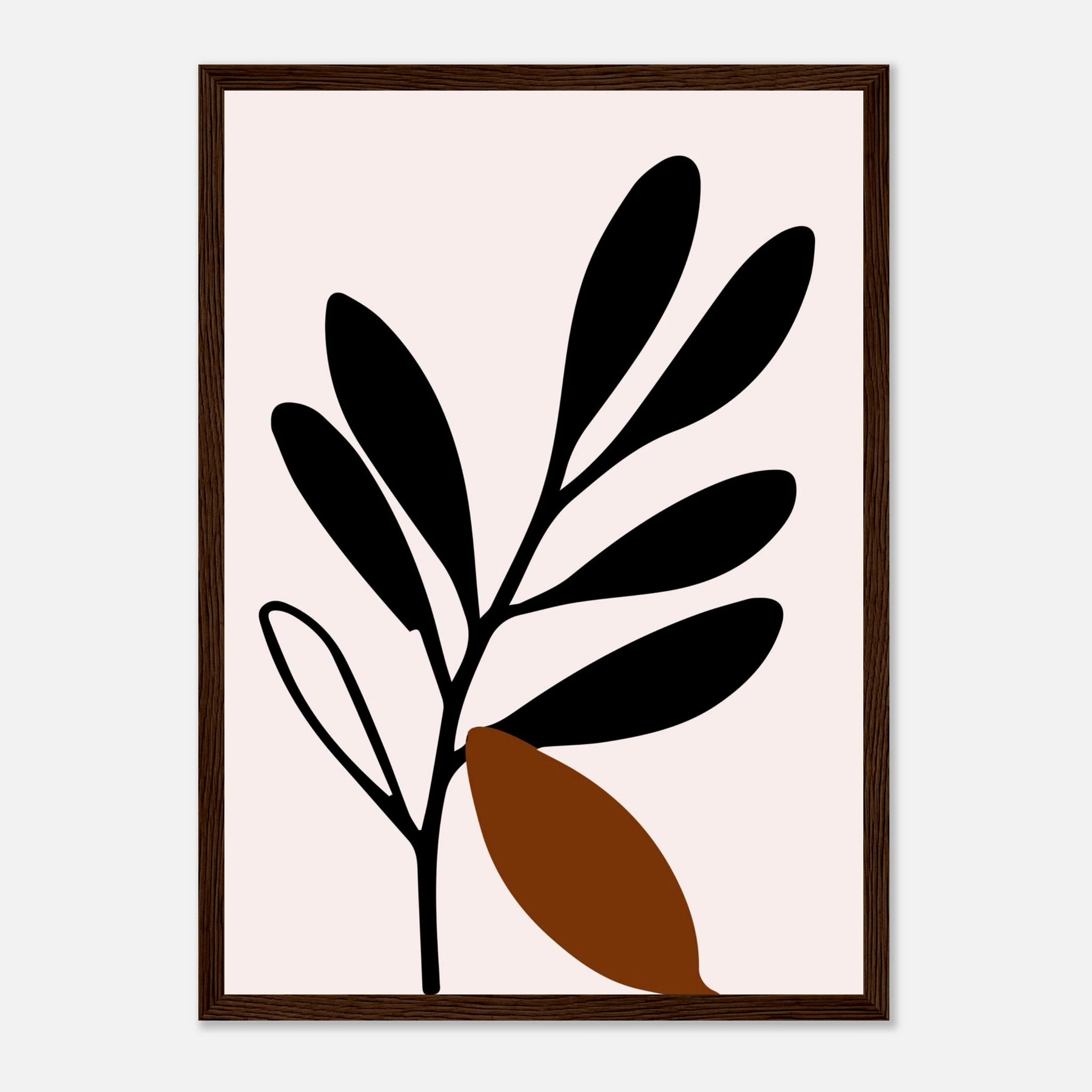 Dark wood frame - Black Botanical Silhouette with Terracotta Leaf Wall Art - Jerin