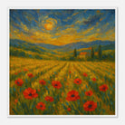 White frame 70x70 cm 28x28″ - “Golden Hour in the Poppies” | Vibrant Sunset Landscape Art - Play By Print