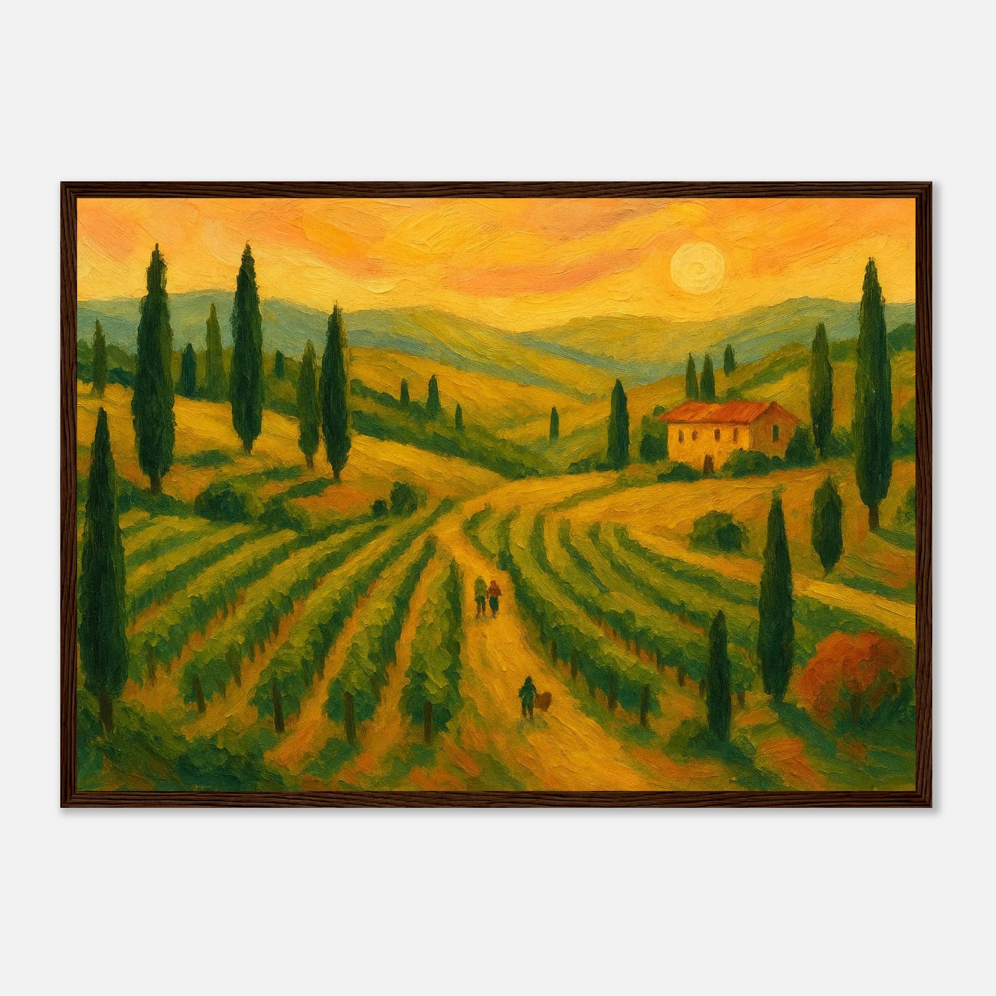 Dark wood frame A2 (42 x 59.4 cm) - “Sunset Over Tuscany” | Golden Vineyard Landscape - Play By Print
