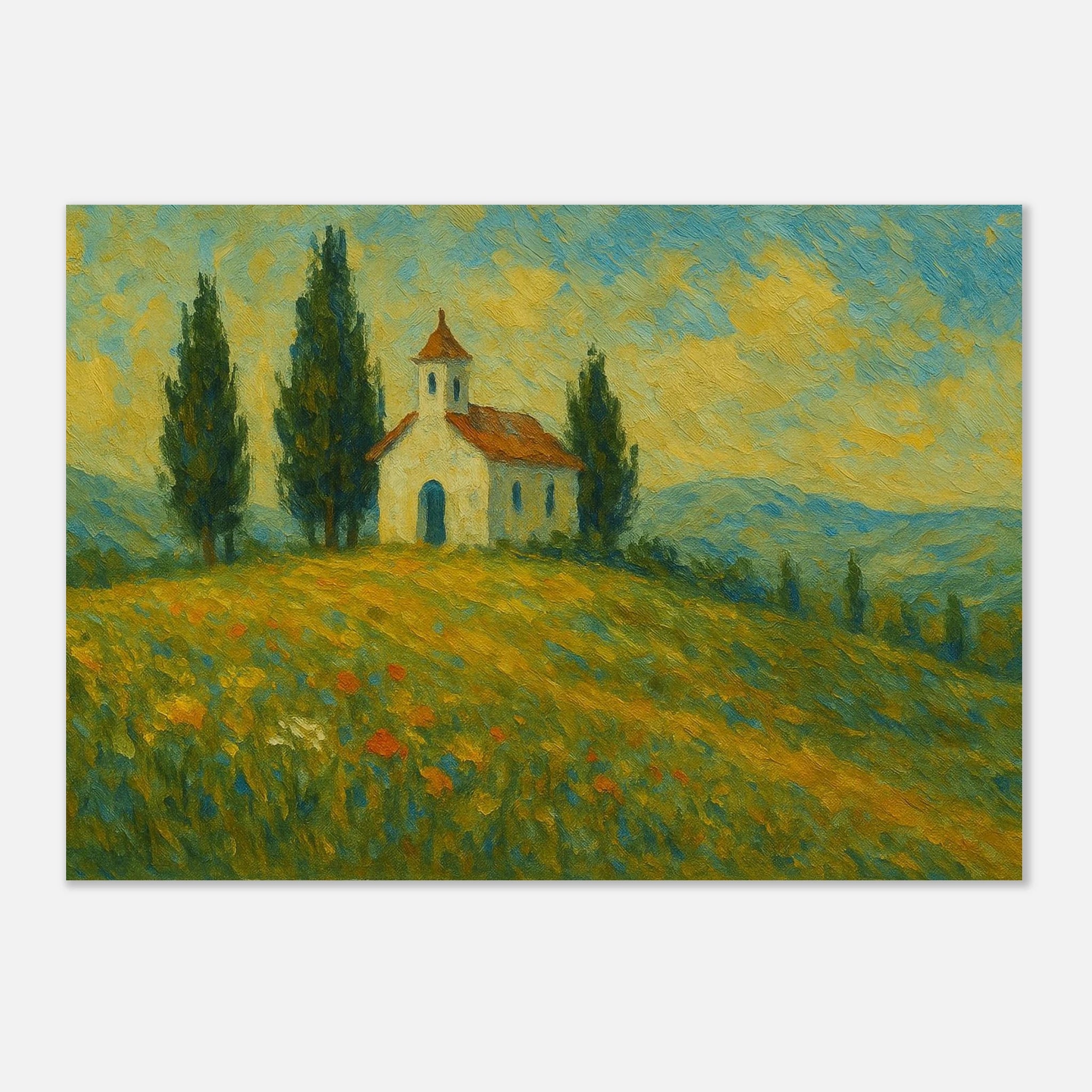Unframed A1 (59.4 x 84.1 cm) - “Chapel on the Hill” | Countryside Church Landscape Print - Play By Print