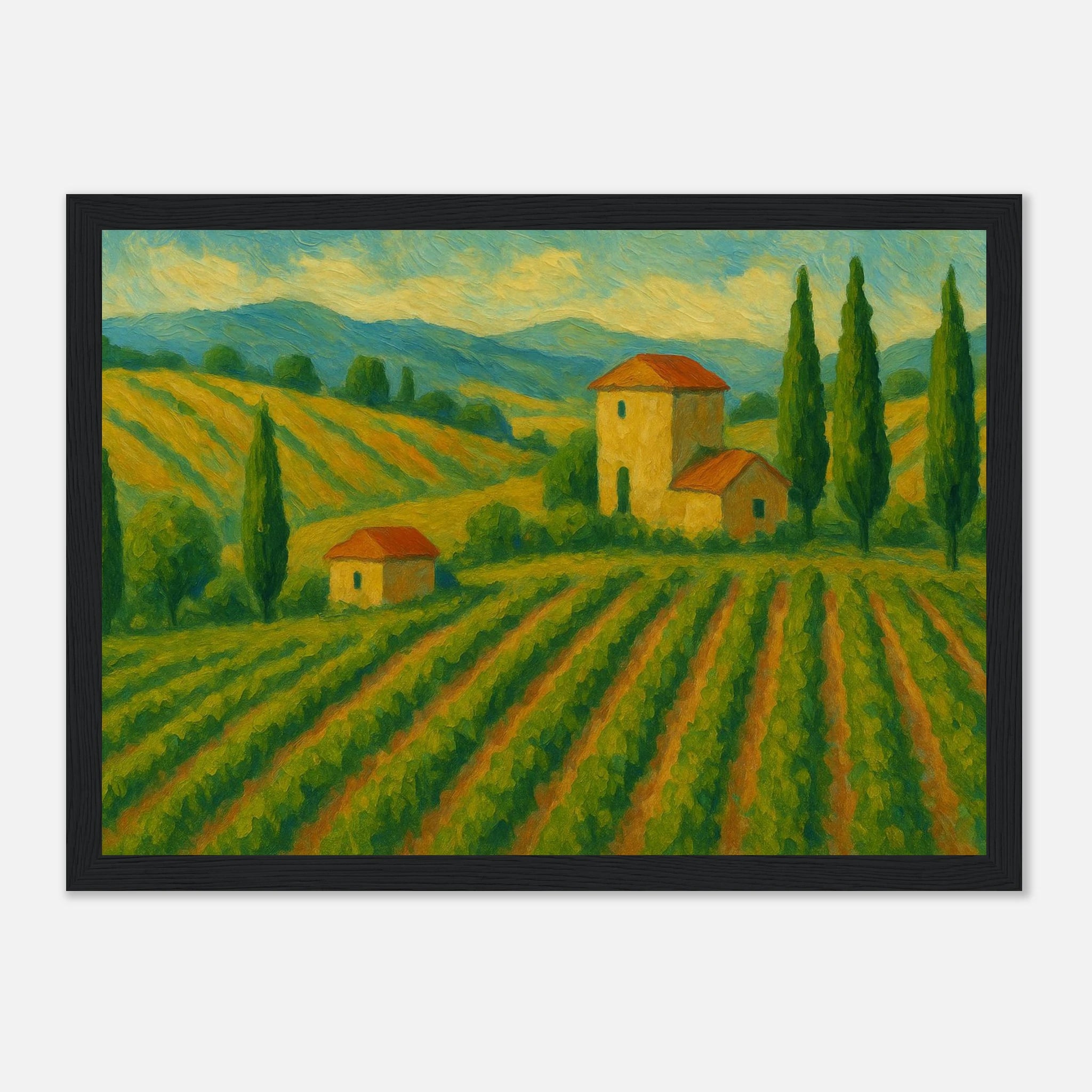 Black frame 21x29.7 cm 8x12" - Tuscan Serenity – Golden Vineyard Landscape Wall Art Print - Play By Print