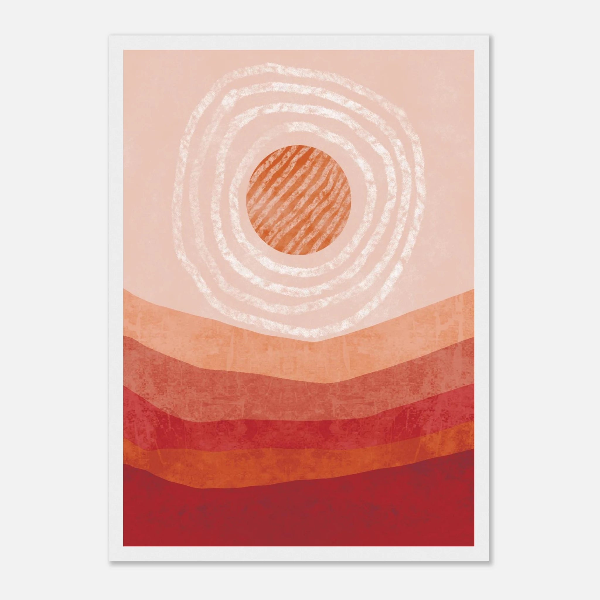 White frame - Solar Bloom – Abstract Sunrise Wall Art in Terracotta Tones - Daisy