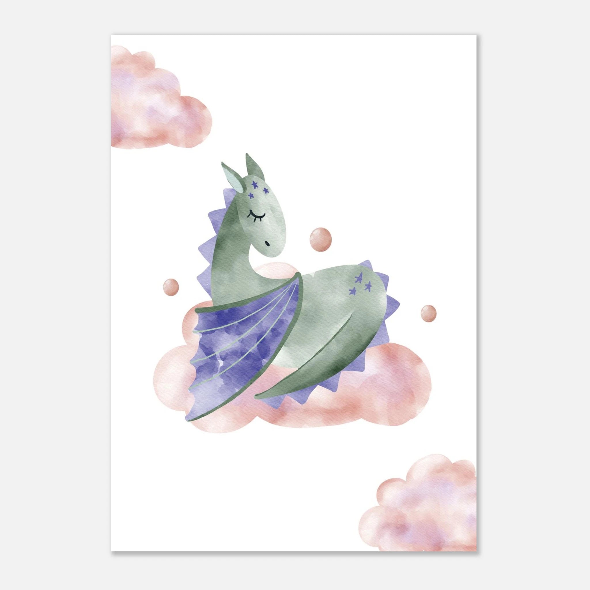 Unframed - Watercolour Sleeping Dragon Wall Art - Olga