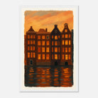 White frame 30x45 cm 12x18″ - Golden Reflections – Amsterdam Canal Houses at Sunset Wall Art Print - Play By Print