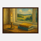 Dark wood frame A3 (29.7 x 42 cm) - “Golden Light & Quiet Pages” | Candlelit Window Still Life - Play By Print