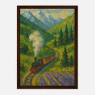 Dark wood frame 21x29.7 cm 8x12" - Mountain Steam Train Wall Art | Textured Painterly Travel - Play By Print