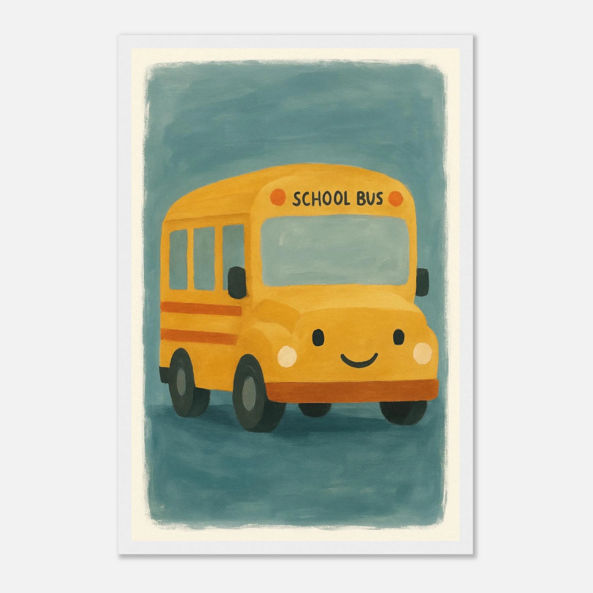 White frame 30x45 cm 12x18″ - Happy School Bus – Whimsical Nursery Art Print - Play By Print