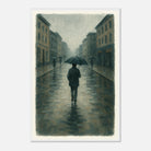 White frame 60x90 cm 24x36″ - Rainy City Walk – Gouache-Style Art Print - Play By Print