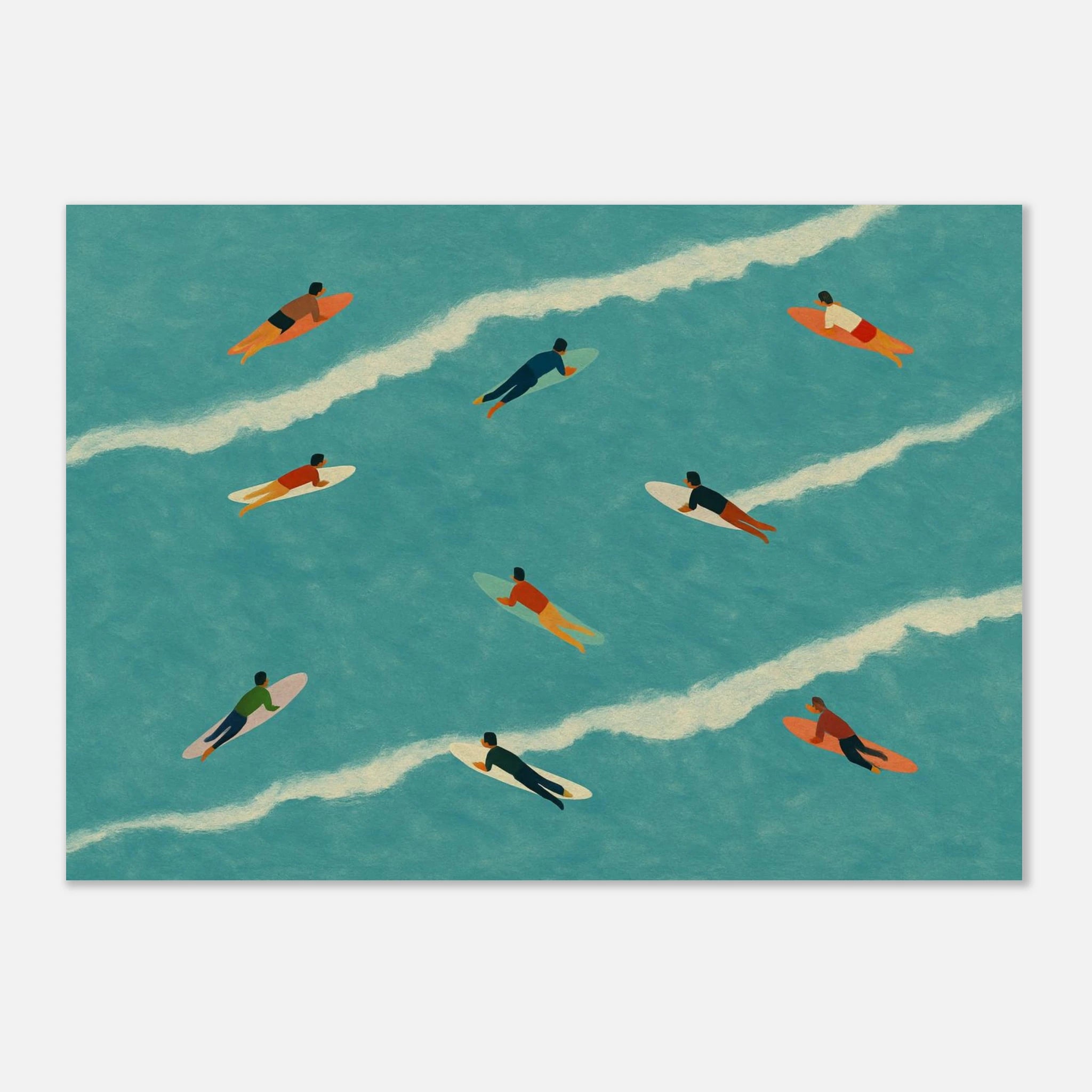 Unframed A1 (59.4 x 84.1 cm) - “The Paddle Out” Print | Retro Surfer Wall Art - Play By Print