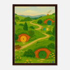 Dark wood frame 50x70 cm 20x28″ - Hillside Hobbiton – New Zealand Hobbit Movie Set Canvas Wall Art - Play By Print