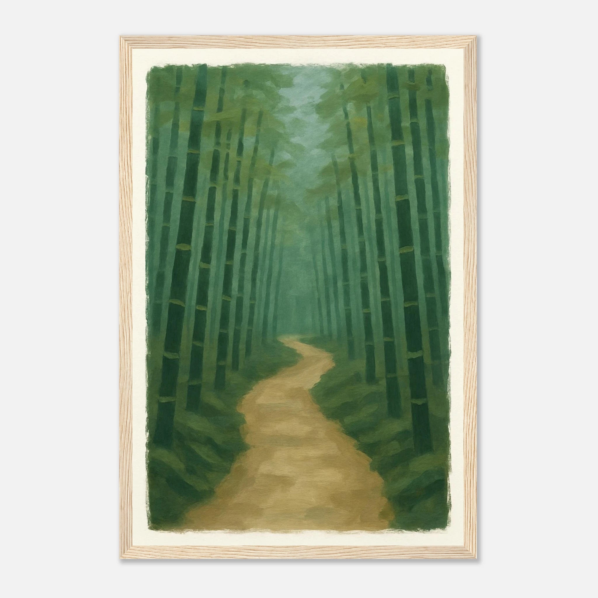 Wood frame 30x45 cm 12x18″ - Bamboo Forest Path – Gouache Landscape Art Print - Play By Print