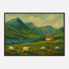 Dark wood frame A1 (59.4 x 84.1 cm) - Hillside Haze – Countryside Sheep & Cottage Wall Art Print - Play By Print