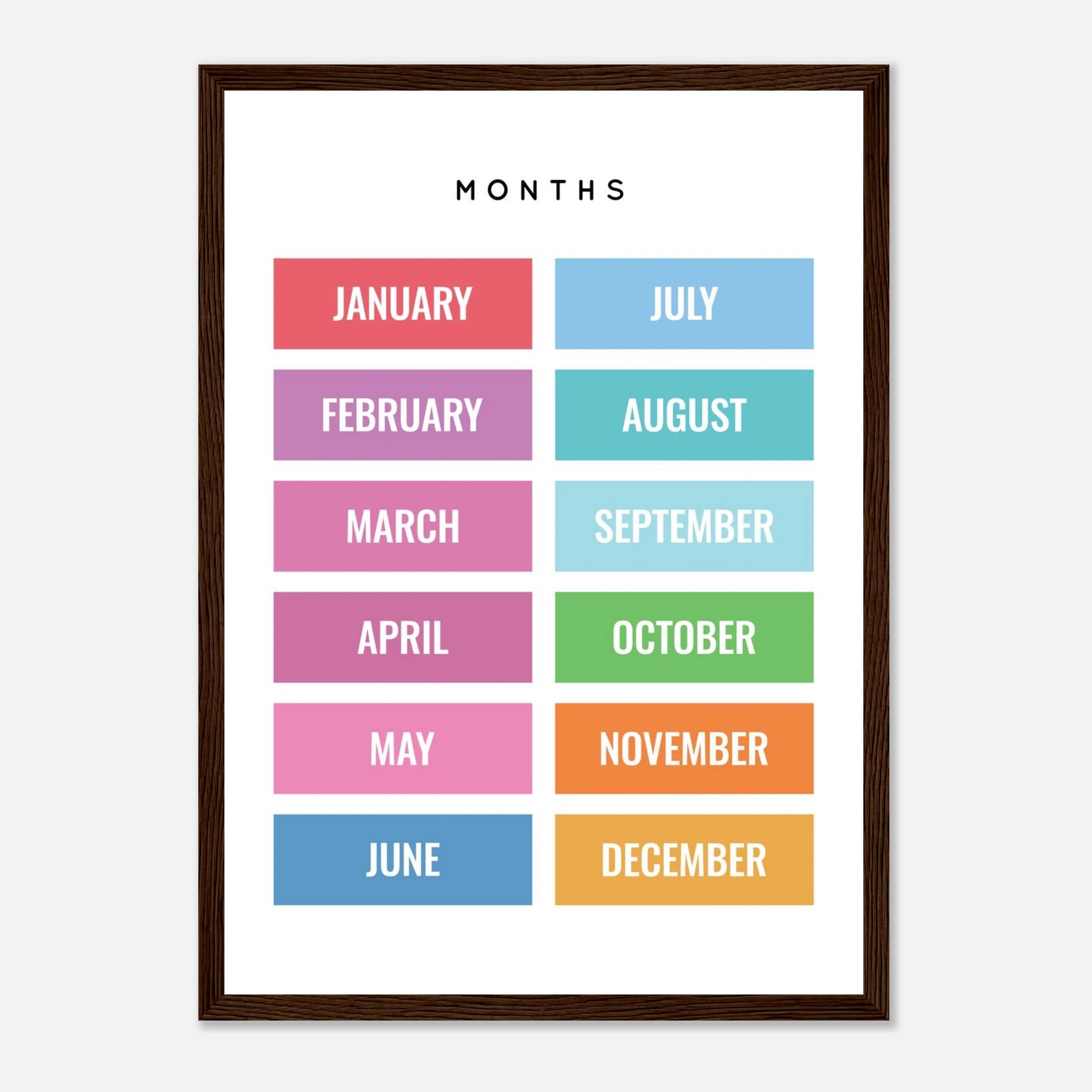 Dark wood frame - Months of the Year Poster – Bright & Colourful Educational Print for Kids - Elena