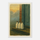 White frame 60x90 cm 24x36″ - Milk Bottles at Dawn – Gouache Still Life Art Print - Play By Print