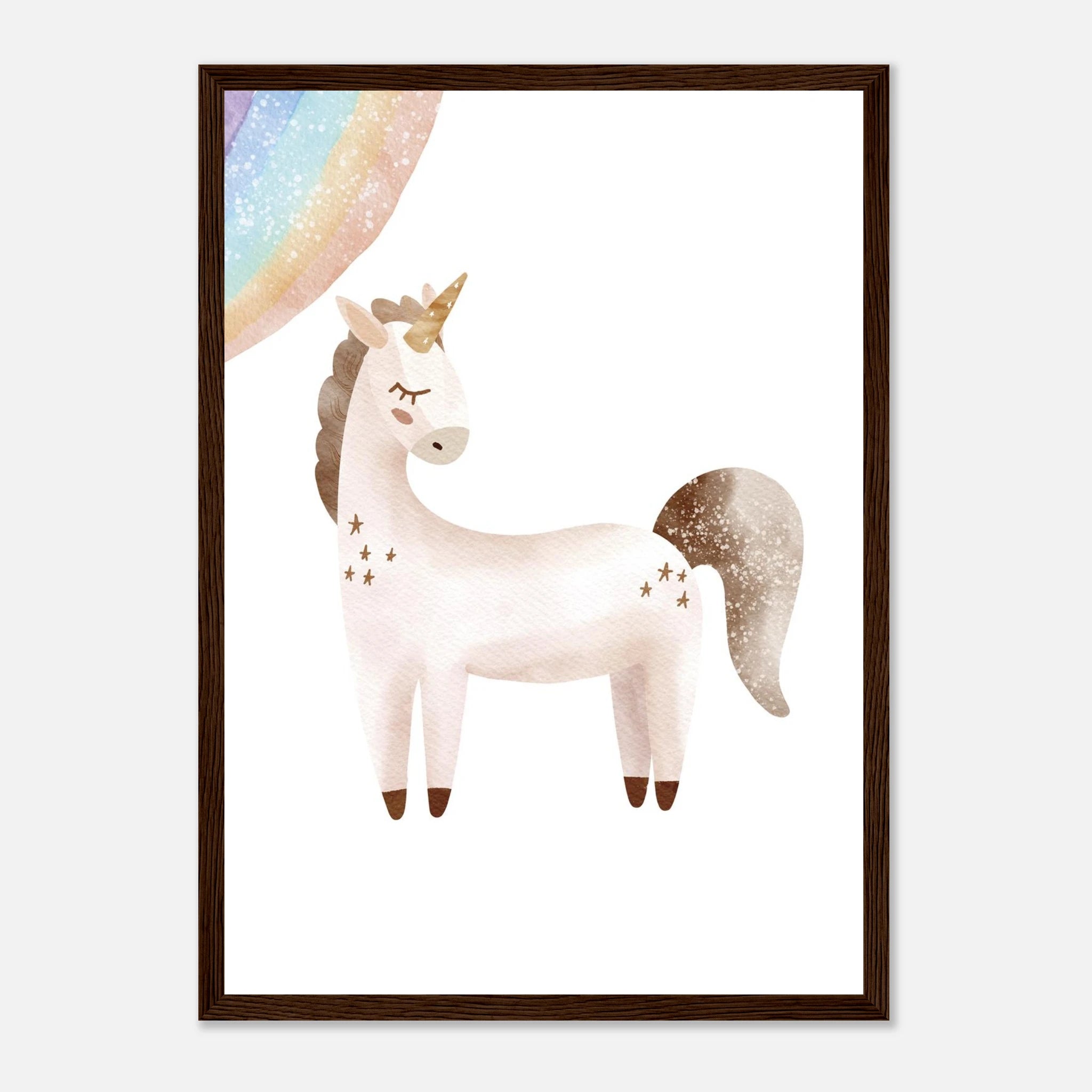 Dark wood frame - Watercolour Unicorn Turned & Rainbow Wall Art - Olga