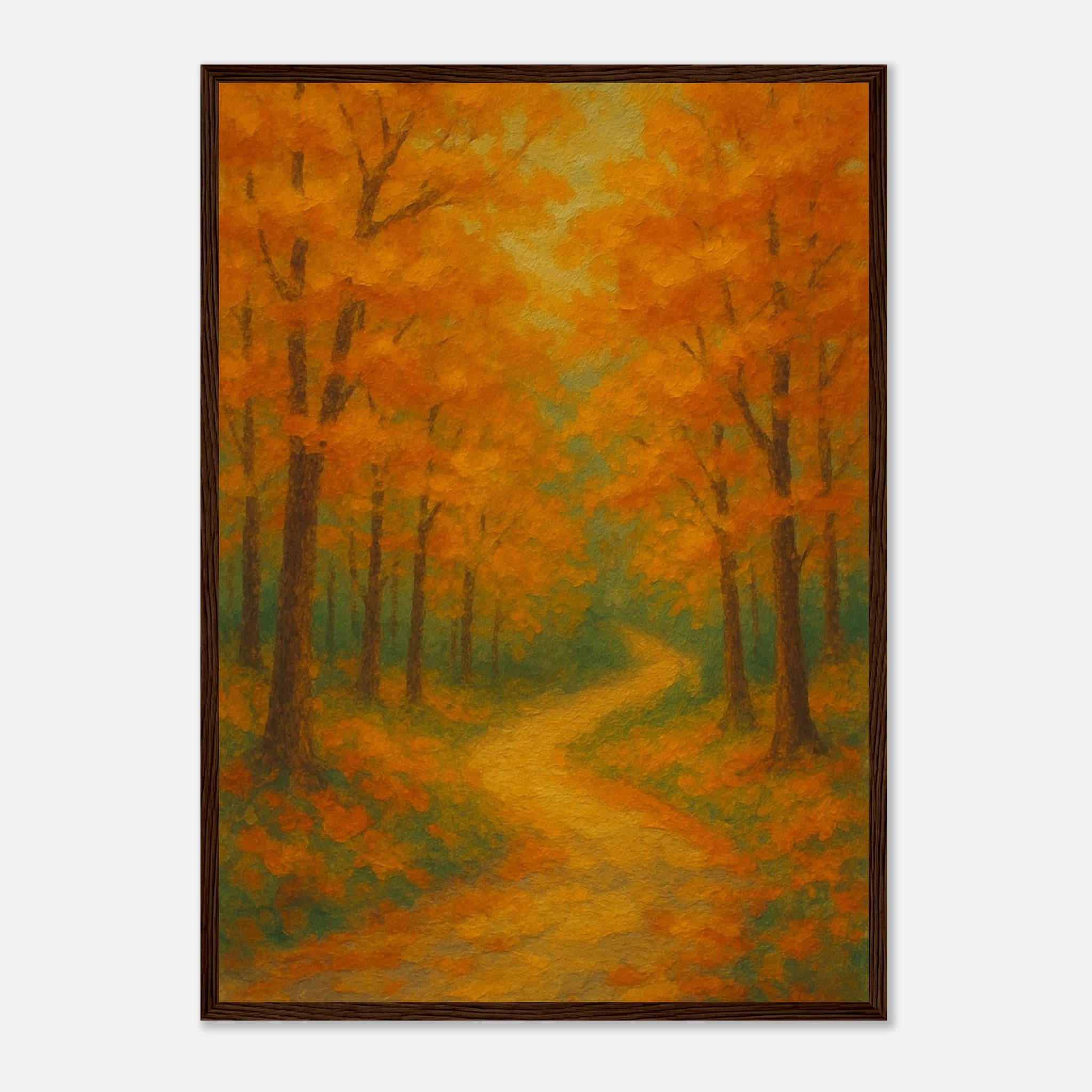 Dark wood frame A2 (42 x 59.4 cm) - Golden Autumn Pathway Wall Art | Tranquil Woodland - Play By Print