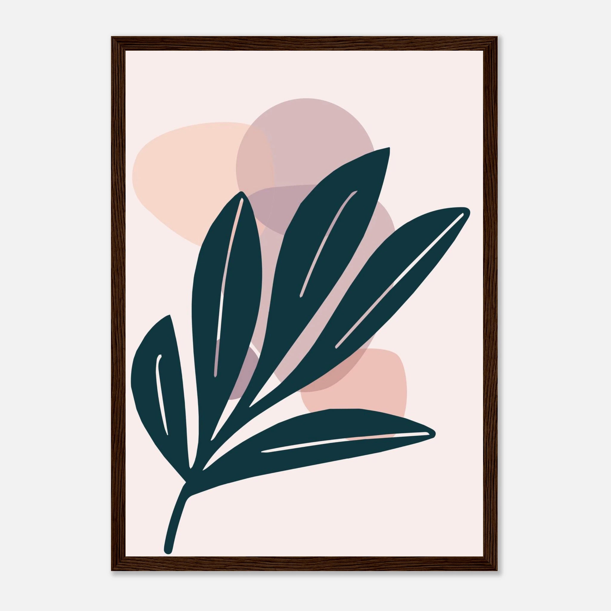 Dark wood frame - Midnight Leaf & Blush Shapes Modern Abstract Wall Art - Jerin