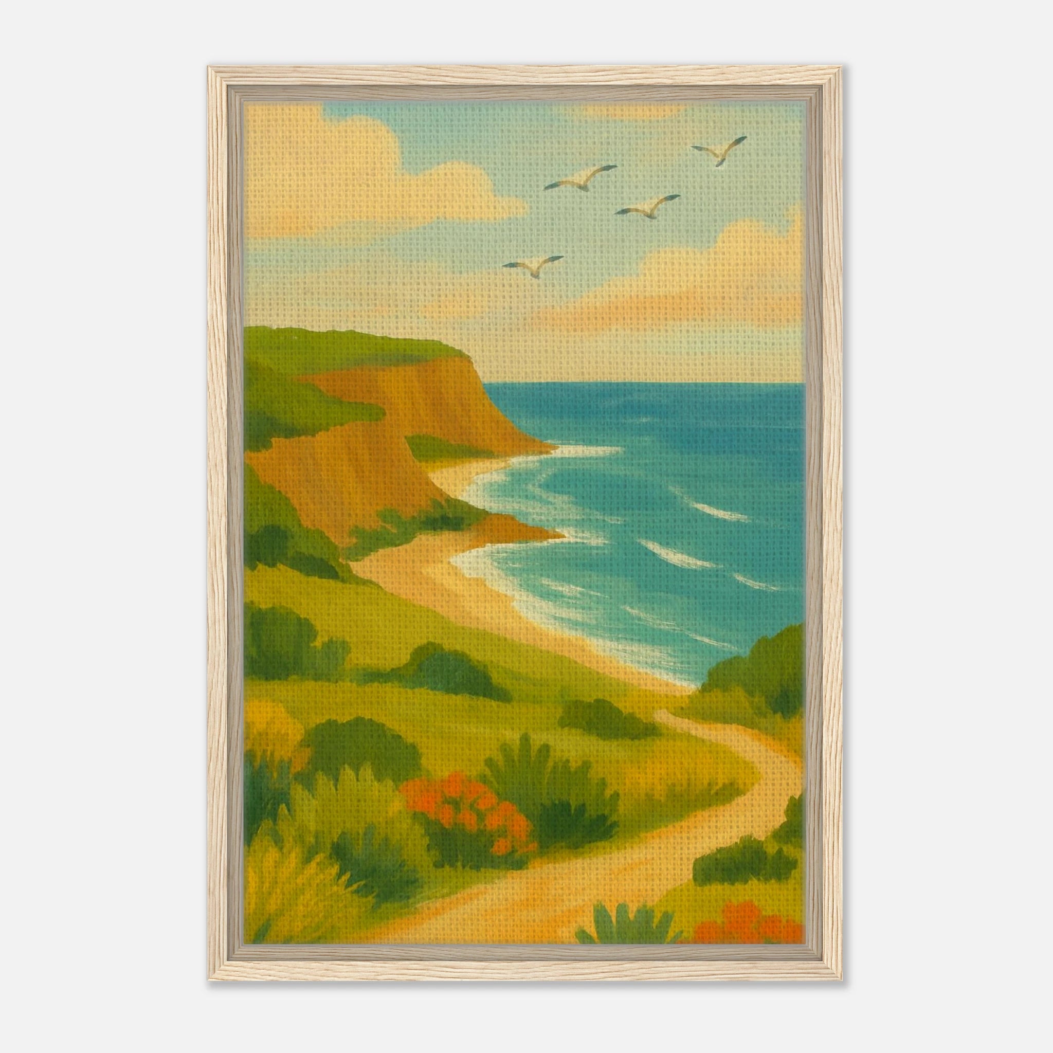 Wood frame 40x60 cm 16x24″ - Coastal Cliffs Walk – Scenic Ocean Landscape Canvas Wall Art - Play By Print