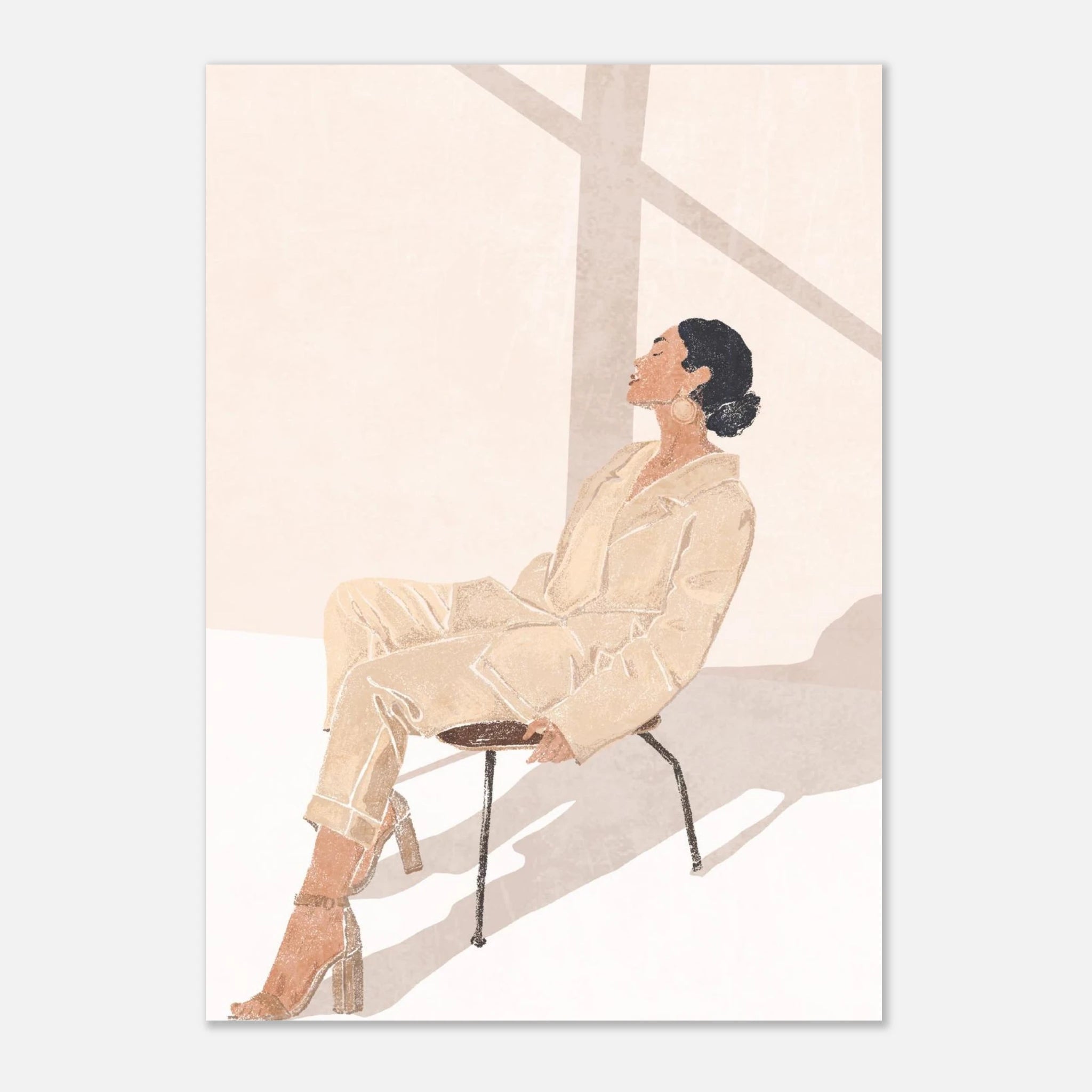 Unframed - Sunlit Muse – Minimalist Woman in Beige Outfit Wall Art Print - Play By Print