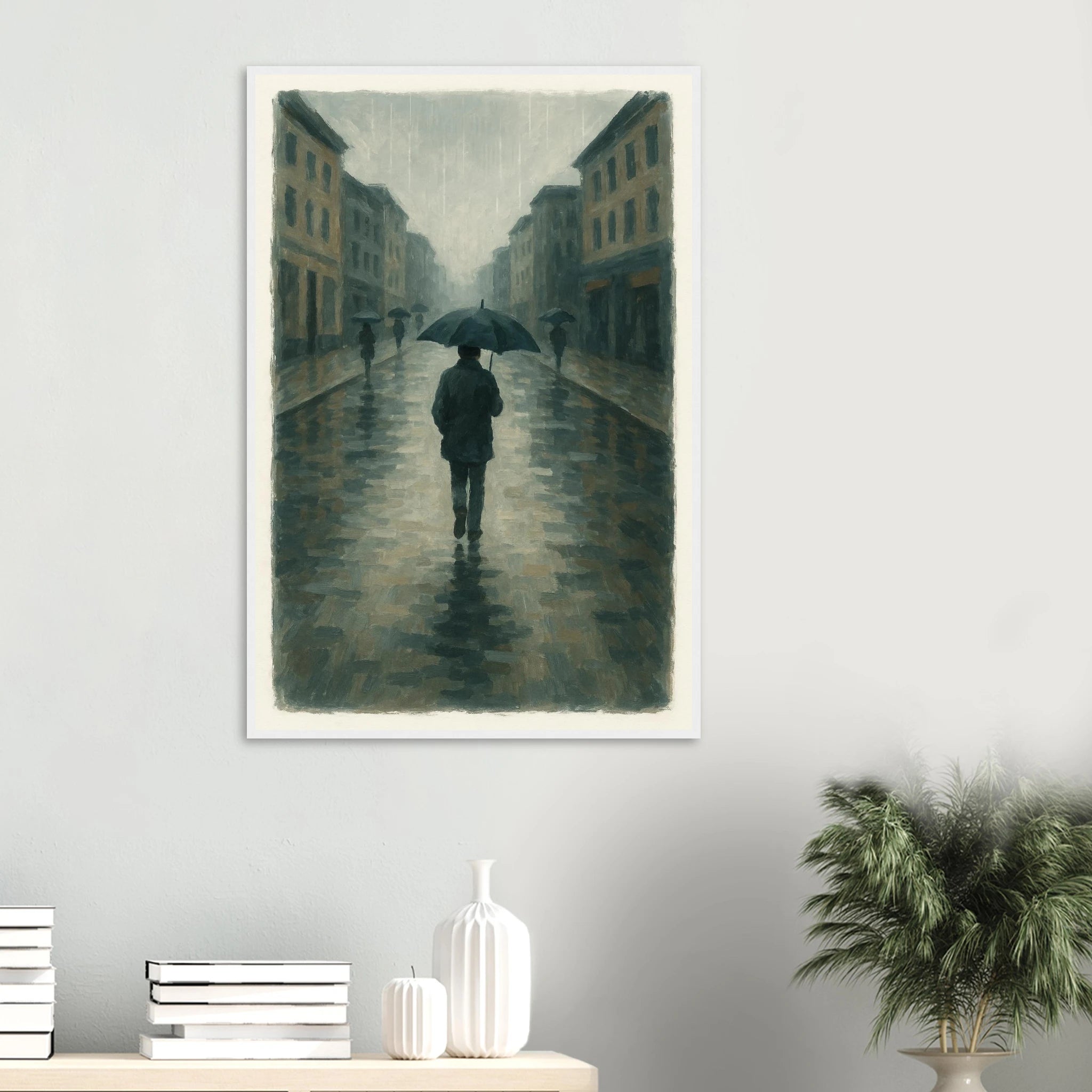 # all-groups - Rainy City Walk – Gouache-Style Art Print - Play By Print