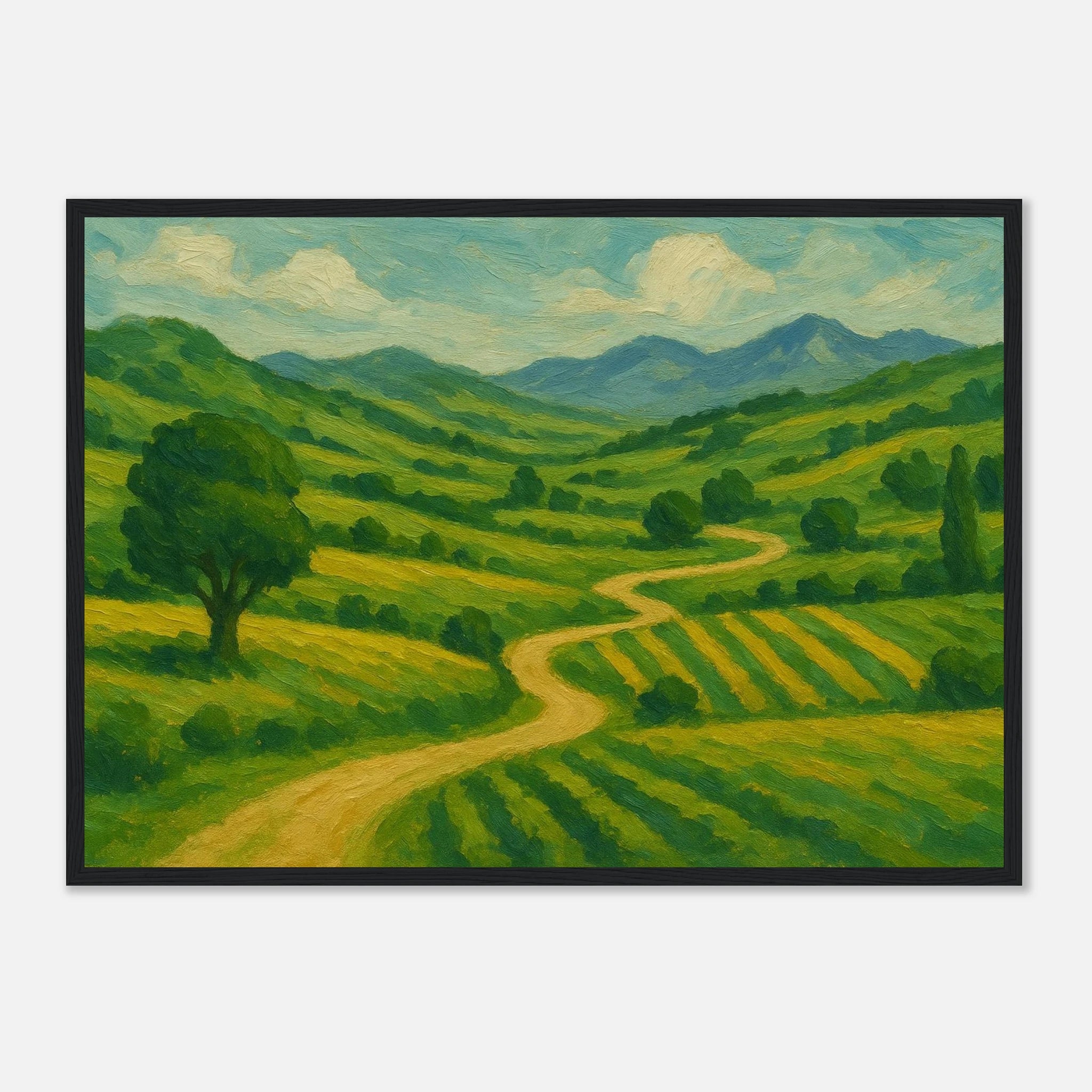 Black frame A2 (42 x 59.4 cm) - “Winding Through Green” | Rolling Hills Countryside Print - Play By Print