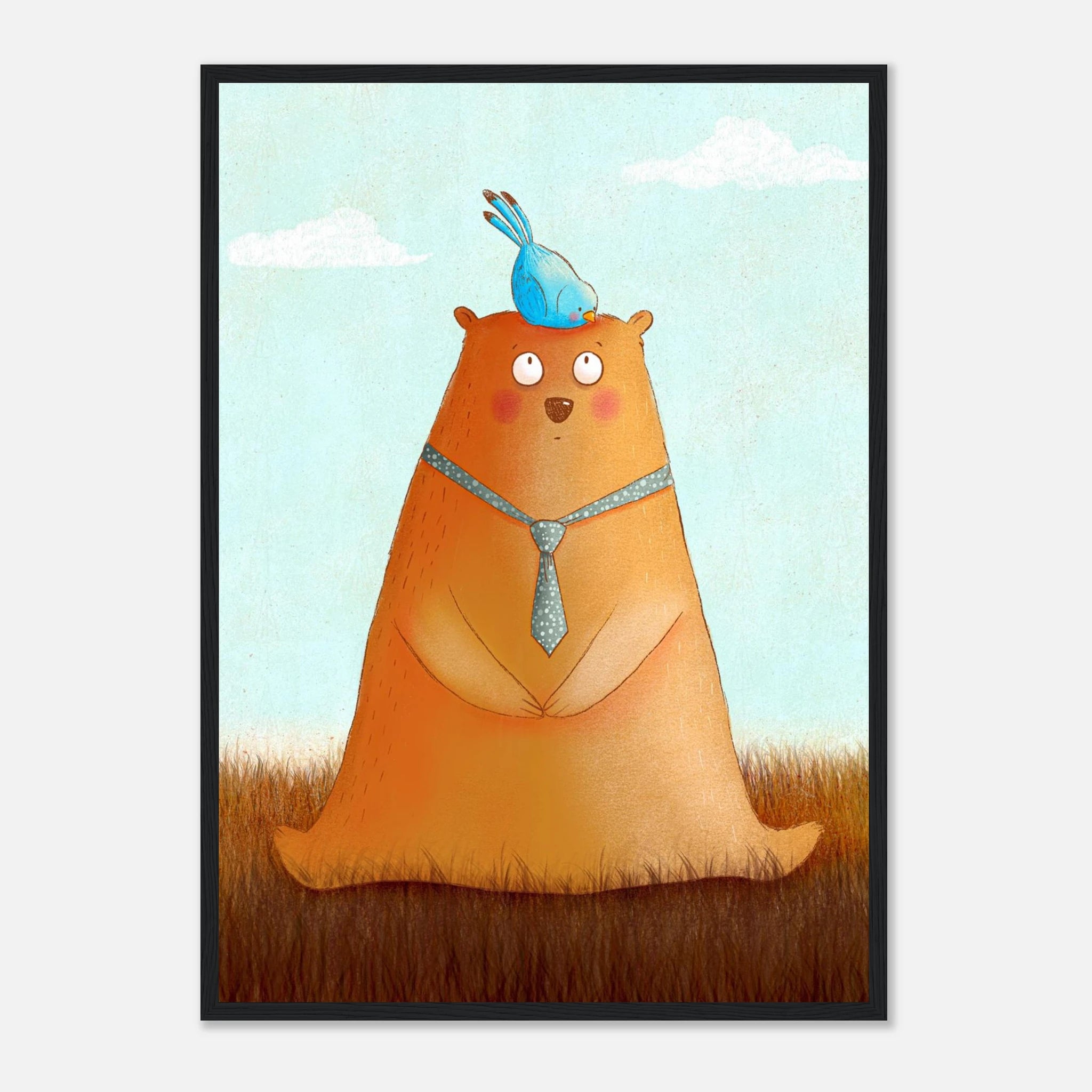 Black frame A2 (42 x 59.4 cm) - Bear and Bird Nursery Print | Whimsical Animal Wall Art for Kids’ Rooms - Iris