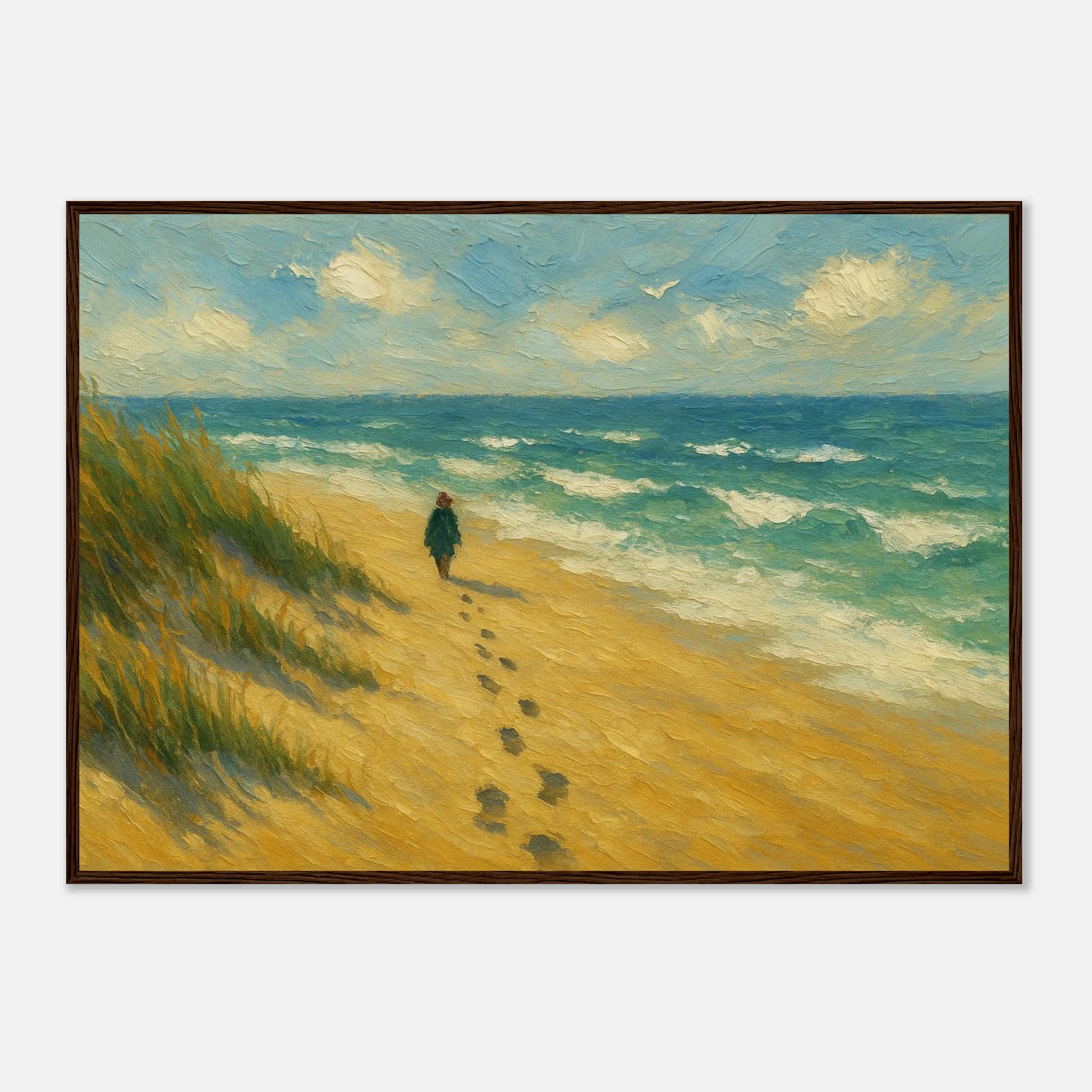Dark wood frame A1 (59.4 x 84.1 cm) - “Coastal Solitude” | Peaceful Beach Walk - Play By Print