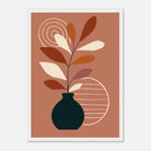 White frame - Terracotta Vase & Leaf Modern Abstract Wall Art - Jerin