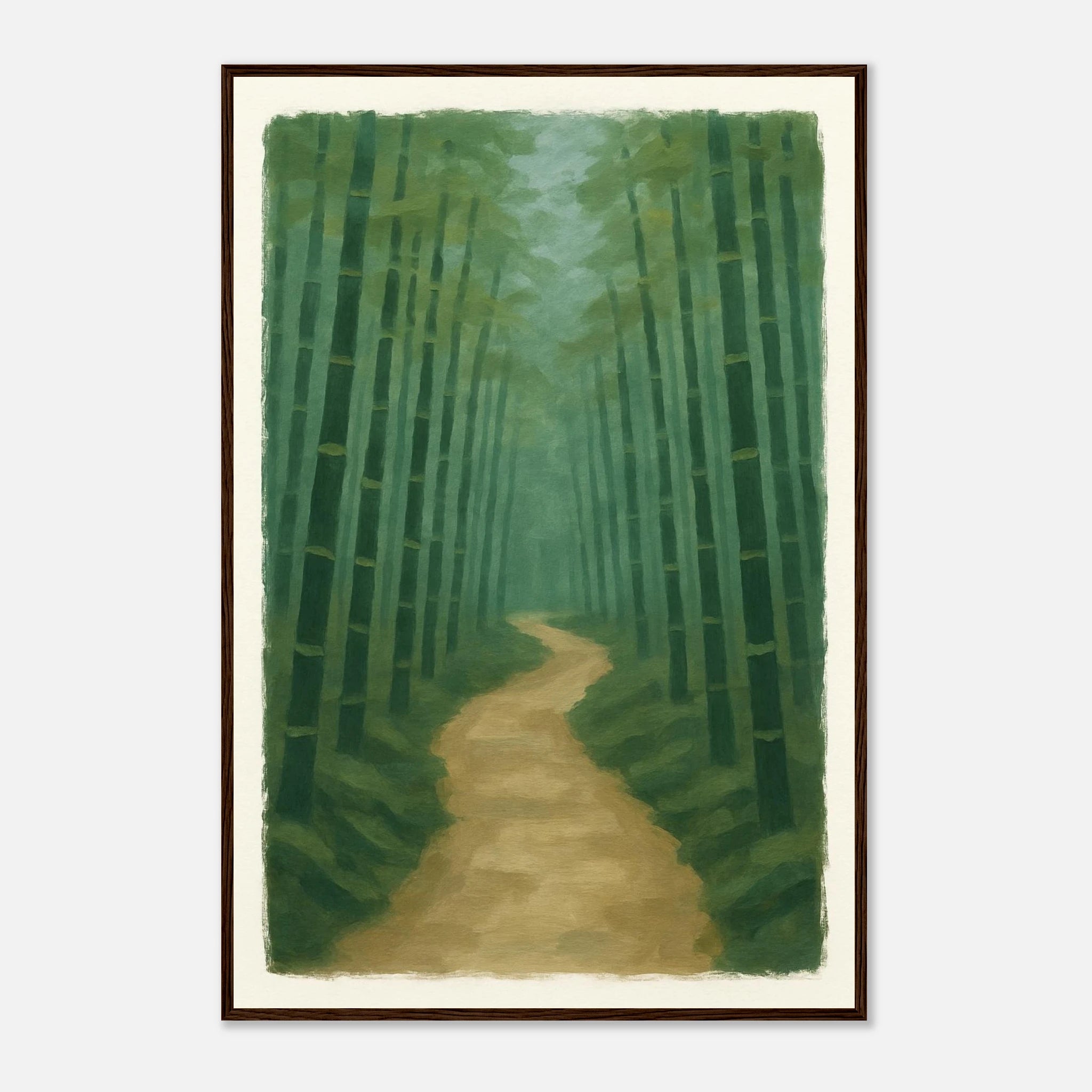 Dark wood frame 60x90 cm 24x36″ - Bamboo Forest Path – Gouache Landscape Art Print - Play By Print