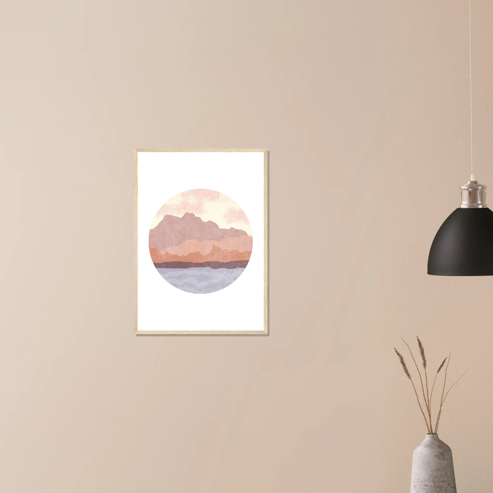 # all-groups - Circular Mountain Horizon – Watercolour Landscape Art Print - Daisy