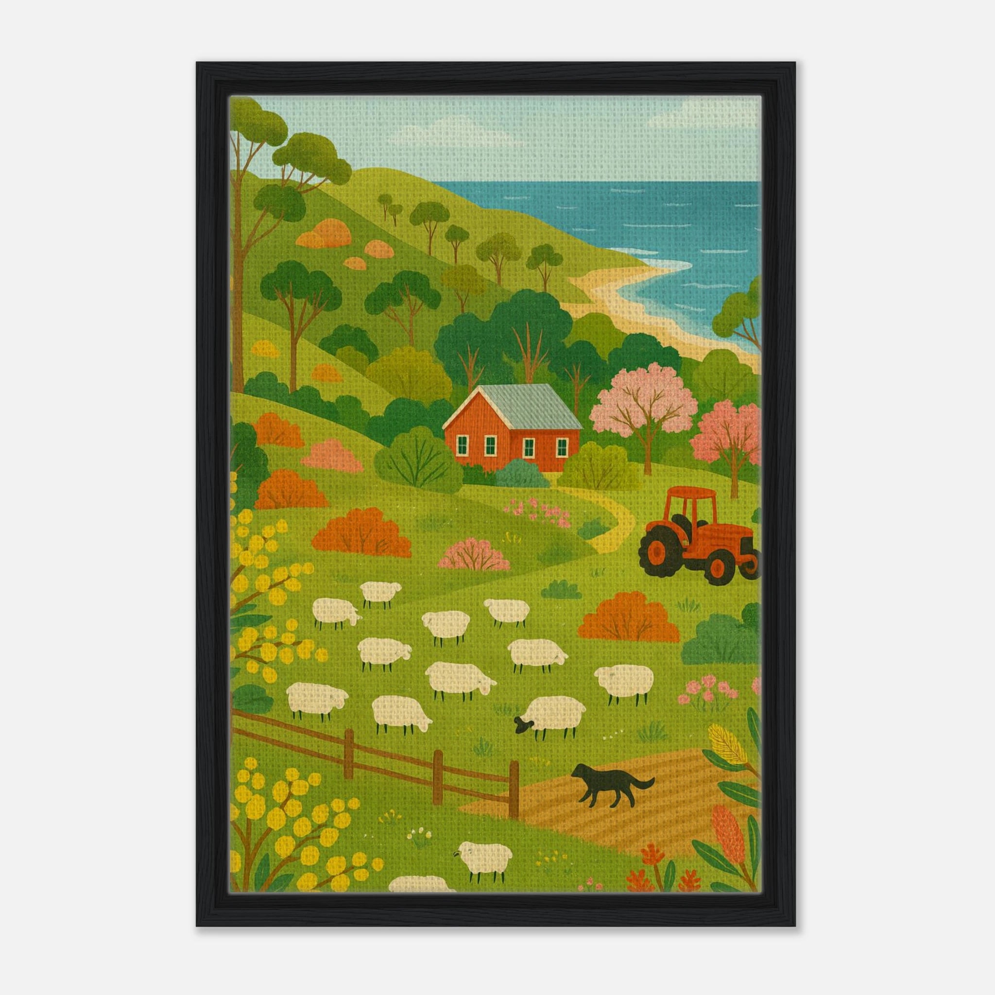 Black frame 40x60 cm 16x24″ - Coastal Sheep Farm – Australian Countryside Canvas Wall Art - Play By Print