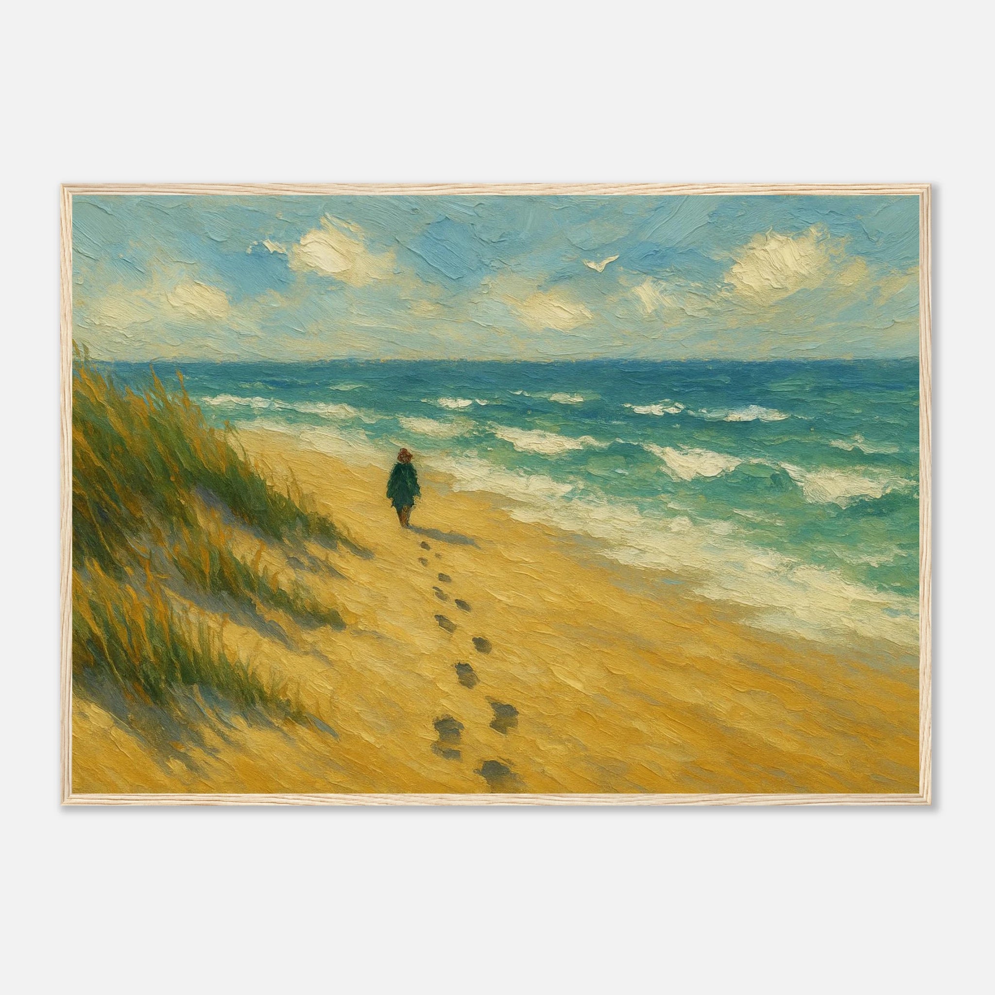 Wood frame A1 (59.4 x 84.1 cm) - “Coastal Solitude” | Peaceful Beach Walk - Play By Print