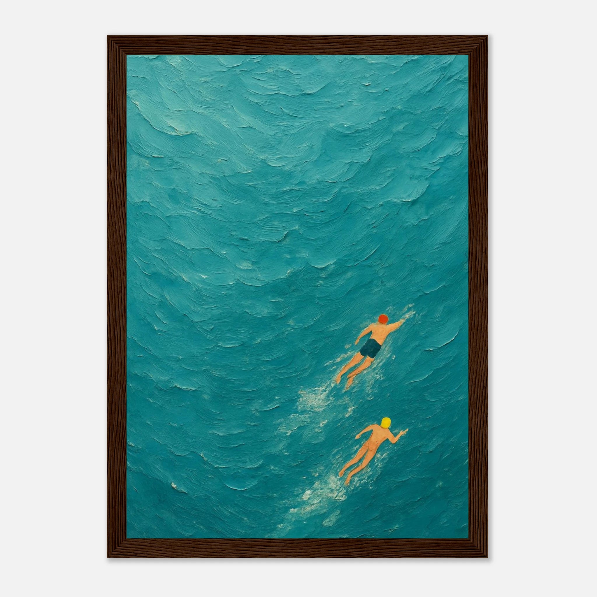Dark wood frame 21x29.7 cm 8x12" - Ocean Swimmers Wall Art | Textured Painterly Sea Print - Play By Print