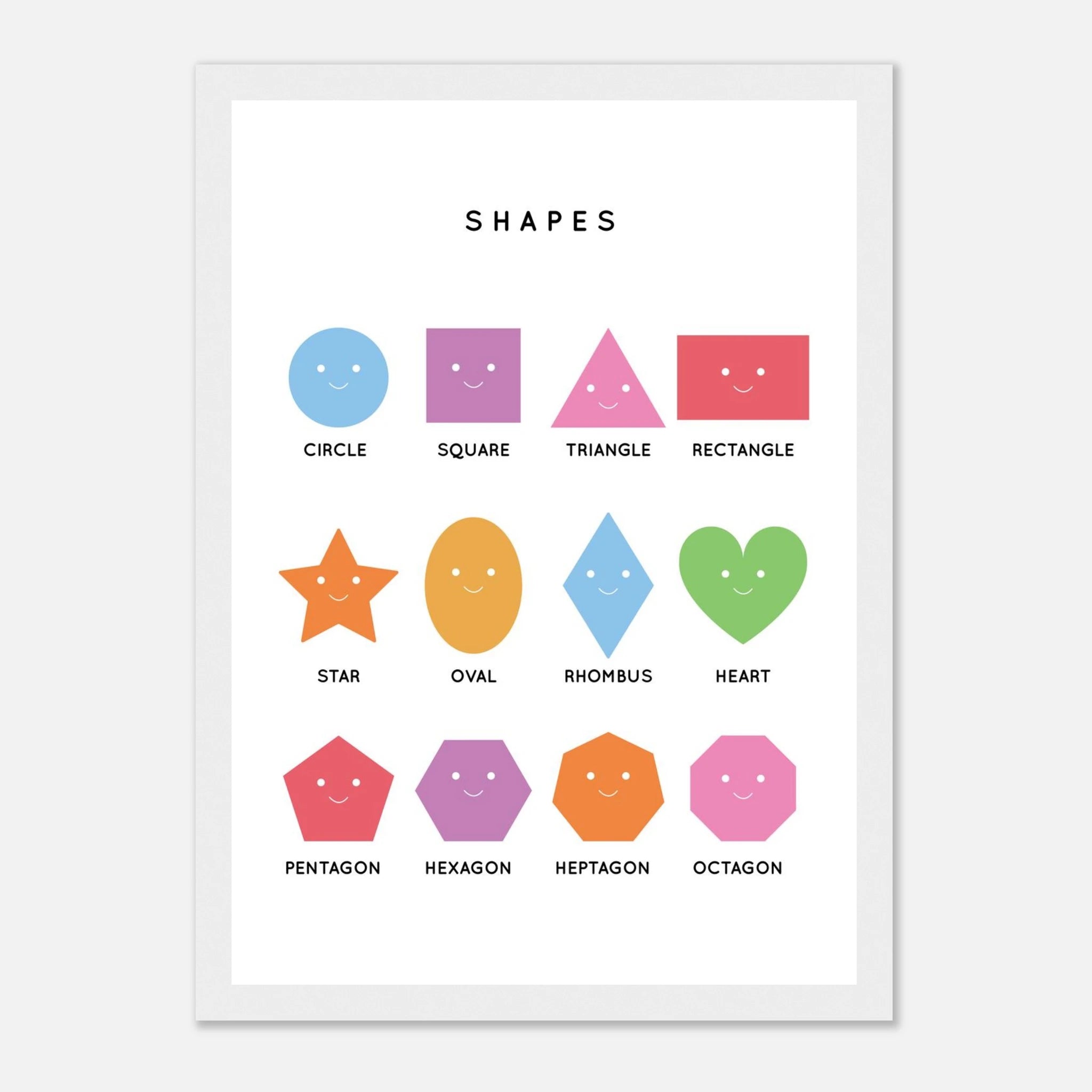 White frame - Smiling Shapes Poster – Educational Shape Chart for Kids by Elena - Elena