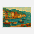 White frame A2 (42 x 59.4 cm) - Harbour Harmony – Mediterranean Village Wall Art Print - Play By Print